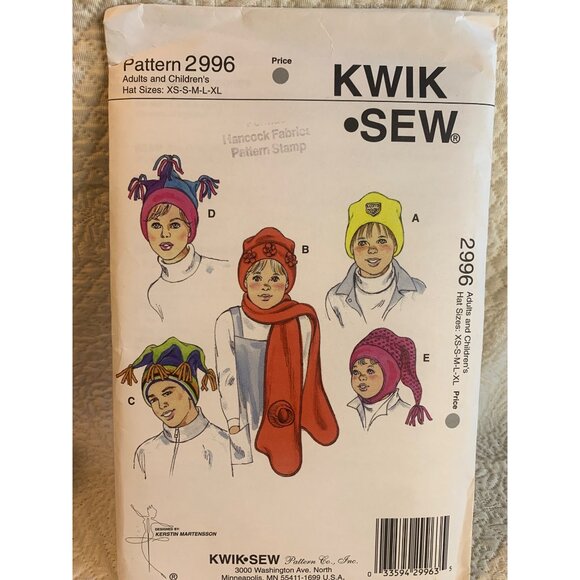 Kwik Sew Adult Child Hat Sewing Pattern sz XS S M L XL 2996 - uncut - Picture 9 of 9
